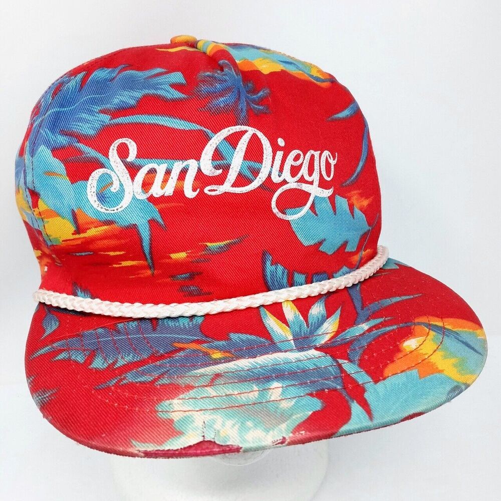 Vintage San Diego Hawaiian Print Summer Tropical Floral Rope Snapback Hat Cap - Picture 1 of 9